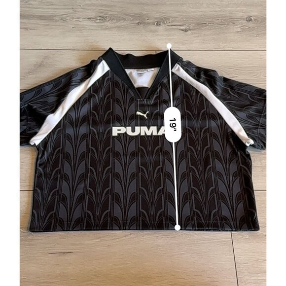 Puma Football Jersey Black Printed Logo Short Sleeve Baby Tee Women's Large L - Picture 9 of 9